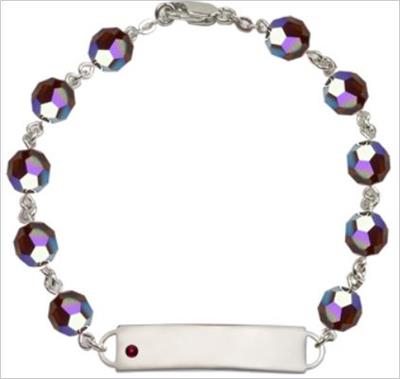 100% Sterling 8mm Birthstone Rosary Bracelet w/ ID Tag, Garnet, # 66547