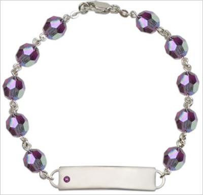 100% Sterling 8mm Birthstone Rosary Bracelet w/ ID Tag, Amethyst, # 66548