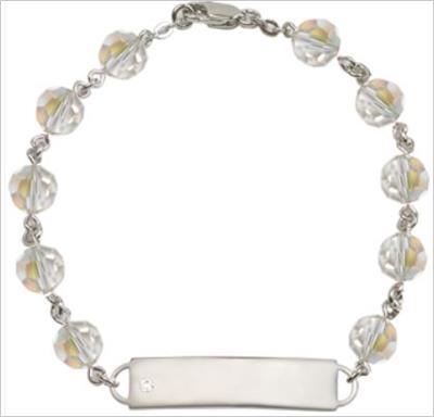 100% Sterling 8mm Birthstone Rosary Bracelet w/ ID Tag, Crystal, # 66550