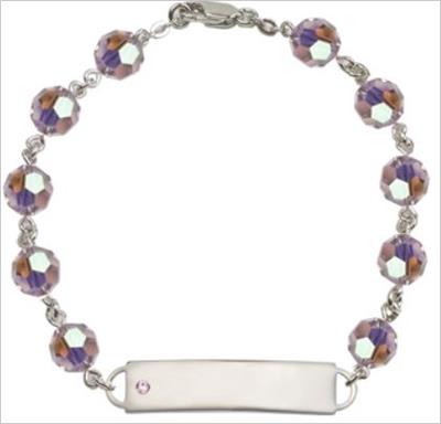 100% Sterling 8mm Birthstone Rosary Bracelet w/ ID Tag, Light Amethyst, # 66552