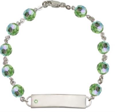 100% Sterling 8mm Birthstone Rosary Bracelet w/ ID Tag, Peridot, # 66554
