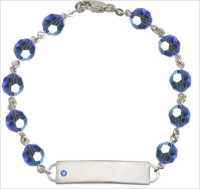 100% Sterling 8mm Birthstone Rosary Bracelet w/ ID Tag, Sapphire, # 66555