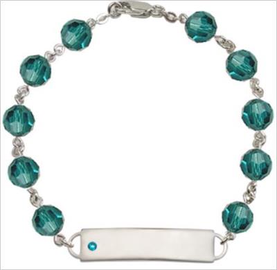 100% Sterling 8mm Birthstone Rosary Bracelet w/ ID Tag, Zircon, # 66558