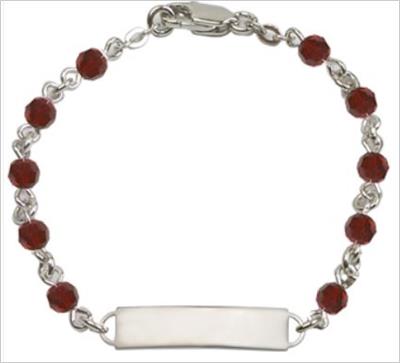 100% Sterling 4mm Birthstone Rosary Bracelet w/ ID Tag, Garnet, # 66559