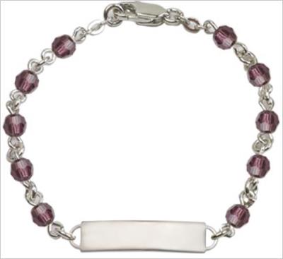 100% Sterling 4mm Birthstone Rosary Bracelet w/ ID Tag, Amethyst, # 66560