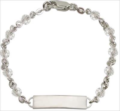 100% Sterling 4mm Birthstone Rosary Bracelet w/ ID Tag, Crystal, # 66562