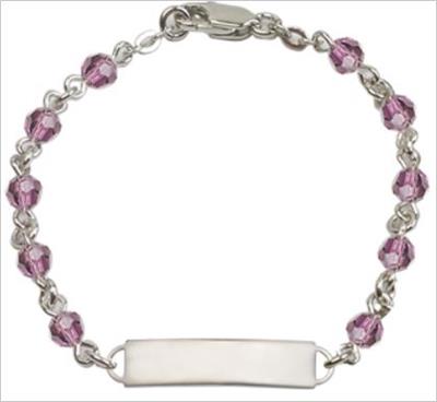 100% Sterling 4mm Birthstone Rosary Bracelet w/ ID Tag, Light Amethyst, # 66564