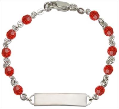 100% Sterling 4mm Birthstone Rosary Bracelet w/ ID Tag, Ruby, # 66565