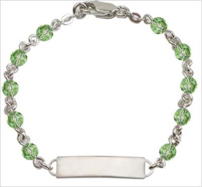 100% Sterling 4mm Birthstone Rosary Bracelet w/ ID Tag, Peridot, # 66566