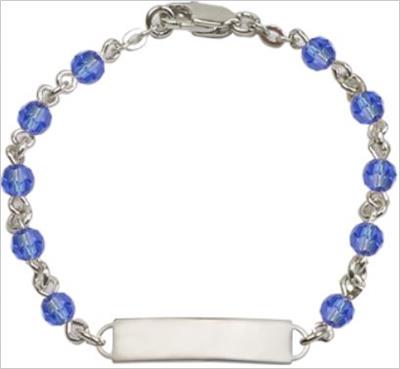 100% Sterling 4mm Birthstone Rosary Bracelet w/ ID Tag, Sapphire, # 66567