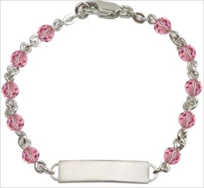 100% Sterling 4mm Birthstone Rosary Bracelet w/ ID Tag, Rose, # 66568