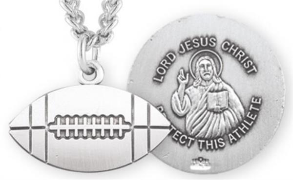 Football / Christ Medal in Sterling Silver, 11/16", Your Choice of Chain, # 6656