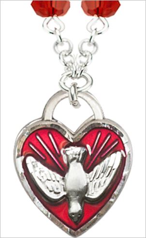 Sterling Silver Holy Spirit Necklace, 6mm Ruby Crystals, 18", # 66573