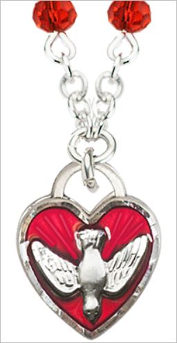 Sterling Silver Holy Spirit Necklace, 4mm Ruby Crystals, 18", # 66575