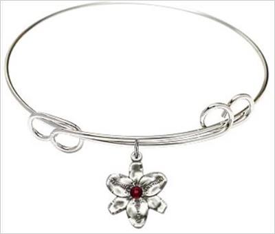 Chastity Bracelet, 7-1/2" Round Loop Bangle, Garnet, Sterling Charm, # 66577