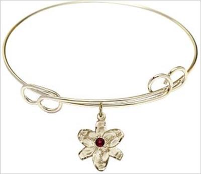 Chastity Bracelet, 7-1/2" Round Loop Bangle, Garnet, 14kt Gold Filled Charm, # 66589