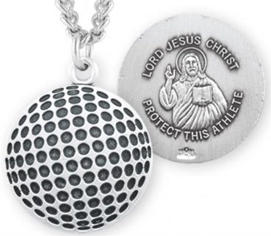 Golf / Christ Medal in Sterling Silver, 11/16", Your Choice of Chain, # 6658