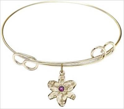 Chastity Bracelet, 7-1/2" Round Loop Bangle, Amethyst, 14kt Gold Filled Charm, # 66590