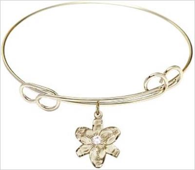 Chastity Bracelet, 7-1/2" Round Loop Bangle, Crystal, 14kt Gold Filled Charm, # 66592