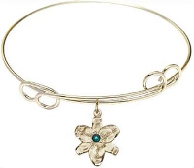 Chastity Bracelet, 7-1/2" Round Loop Bangle, Emerald, 14kt Gold Filled Charm, # 66593