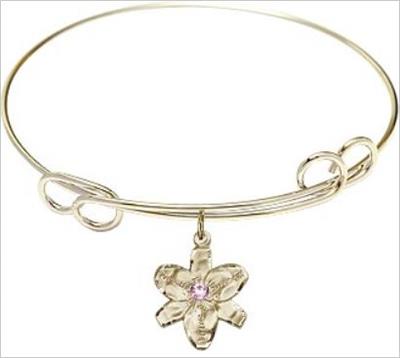 Chastity Bracelet, 7-1/2" Round Loop Bangle, Light Amethyst, 14kt Gold Filled Charm, # 66594