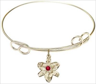 Chastity Bracelet, 7-1/2" Round Loop Bangle, Ruby, 14kt Gold Filled Charm, # 66595