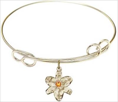 Chastity Bracelet, 7-1/2" Round Loop Bangle, Topaz, 14kt Gold Filled Charm, # 66599