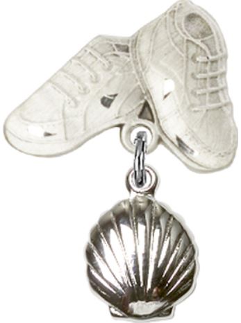 Baby Boots Baby Pin with Shell, Sterling Silver, # 66606