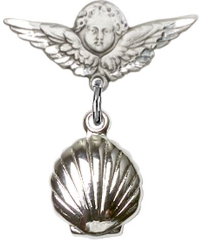 Small Angel Baby Pin with Shell, Sterling Silver, # 66609