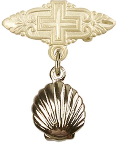 Baby Pin with Shell, Solid 14kt Gold, # 66620