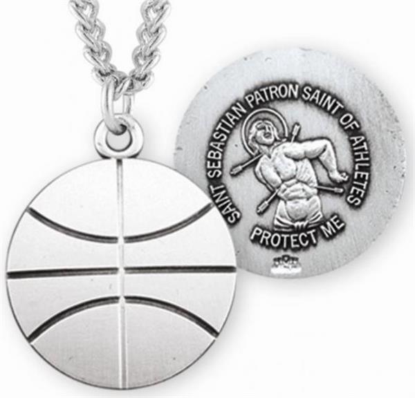 Basketball / St. Sebastian Medal in Sterling Silver, 11/16", Your Choice of Chain, # 6661