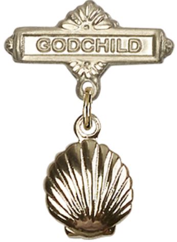 Godchild Baby Pin with Shell, Solid 14kt Gold, # 66626