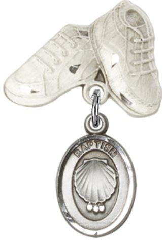 Baby Boots Baby Pin with Shell Medal, Sterling Silver, # 66627