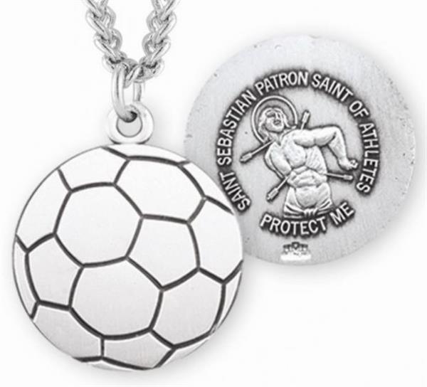 Soccer / St. Sebastian Medal in Sterling Silver, 11/16", Your Choice of Chain, # 6662
