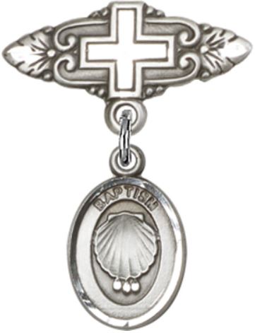 Baby Pin with Shell Medal, Sterling Silver, # 66639