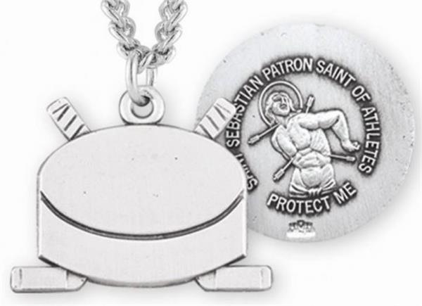 Hockey / St. Sebastian Medal in Sterling Silver, 11/16", Your Choice of Chain, # 6663