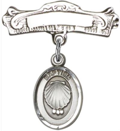 Baby Pin with Shell Medal, Sterling Silver, # 66642