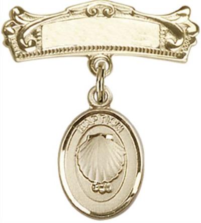 Baby Pin with Shell Medal, 14kt Gold Filled, # 66643