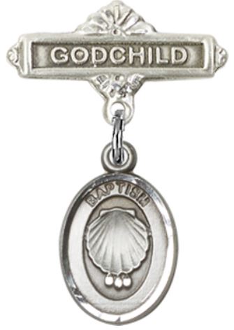Godchild Baby Pin with Shell Medal, Sterling Silver, # 66645