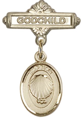 Godchild Baby Pin with Shell Medal, 14kt Gold Filled, # 66646