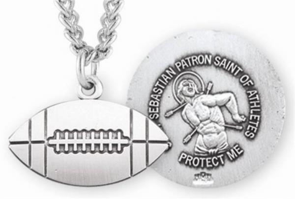Football / St. Sebastian Medal in Sterling Silver, 11/16", Your Choice of Chain, # 6664