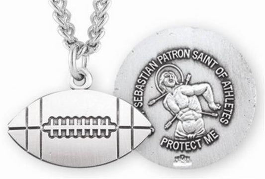Football / St. Sebastian Medal in Sterling Silver, 11/16", Your Choice of Chain, # 6664
