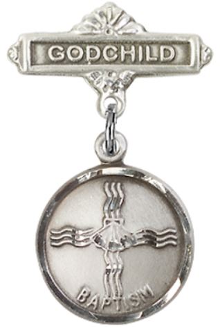 Godchild Baby Pin with Baptism Medal, Sterling Silver, # 66666