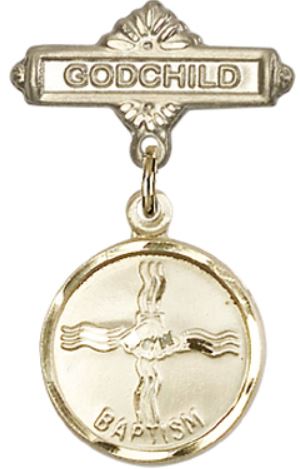 Godchild Baby Pin with Baptism Medal, 14kt Gold Filled, # 66667