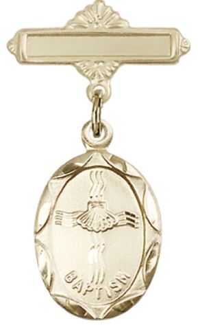 Baby Pin with Baptism Medal, Solid 14kt Gold, # 66680