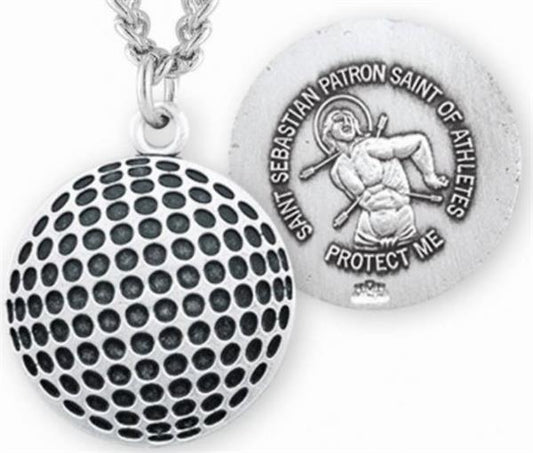 Golf / St. Sebastian Medal in Sterling Silver, 11/16", Your Choice of Chain, # 6667