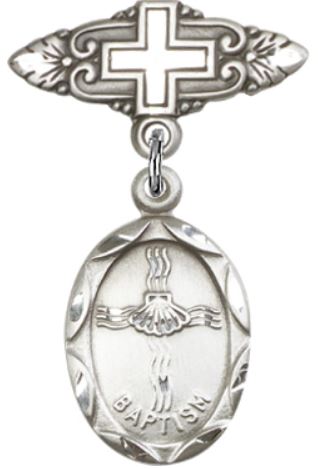 Baby Pin with Baptism Medal, Sterling Silver, # 66681