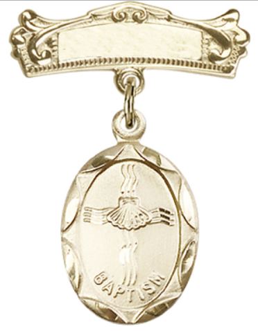 Baby Pin with Baptism Medal, Solid 14kt Gold, # 66686