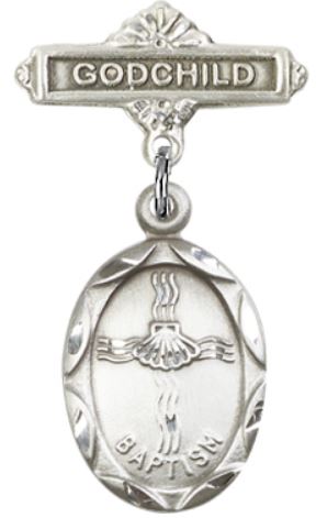 Godchild Baby Pin with Baptism Medal, Sterling Silver, # 66687