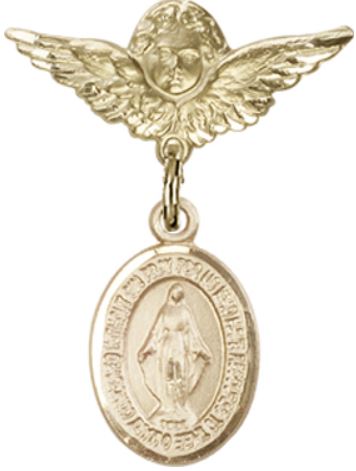 Small Angel Baby Pin with Miraculous Medal, 14kt Gold Filled, # 66694